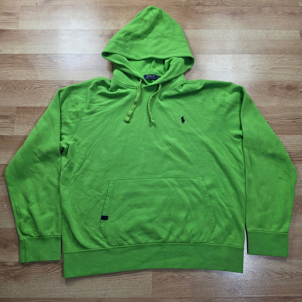 Polo Ralph Lauren Hoodie Mens XL Green Pullover Pony Logo Fleece Sweatshirt